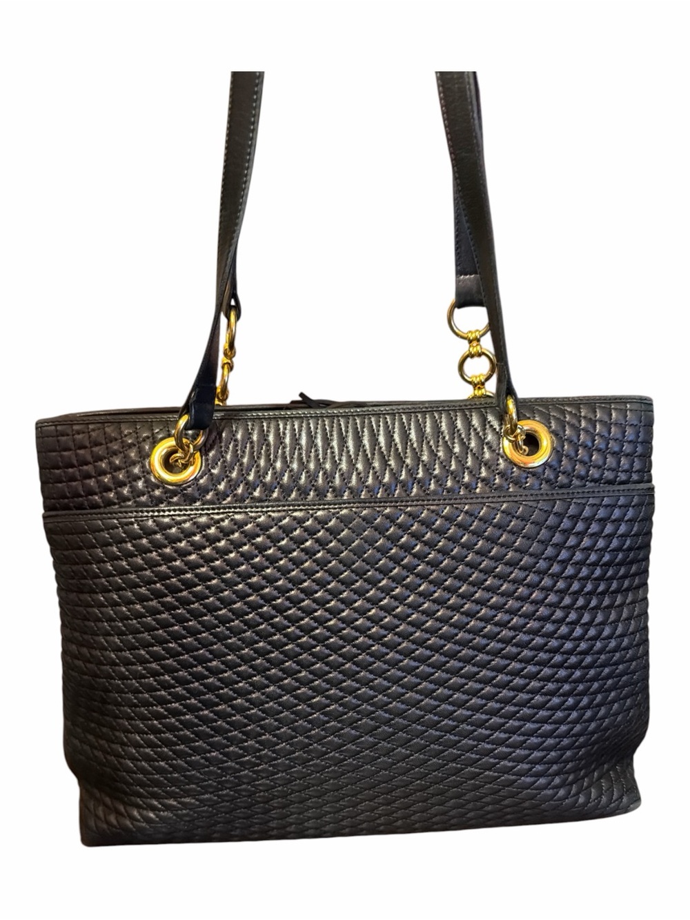 Vintage Bally Black Quilted Leather Tote Shoulder Bag Gold Hardware - Pristine - Picture 3 of 8
